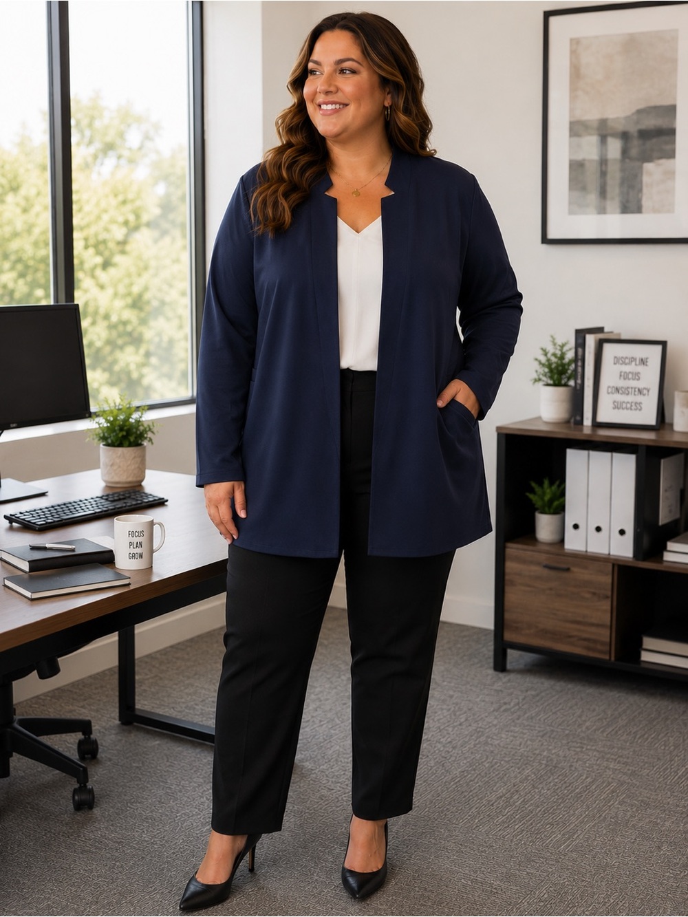 🆕🎉NWT Kensie Navy Open-Front Blazer with Pockets